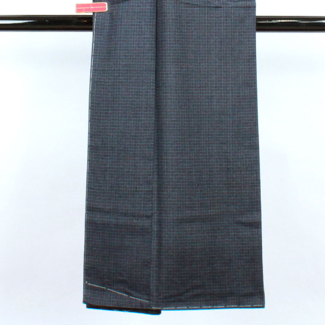 男物 身丈137.5cm 裄丈66.5cm 格子 正絹 Sランク 袷 紺系 1119000422318