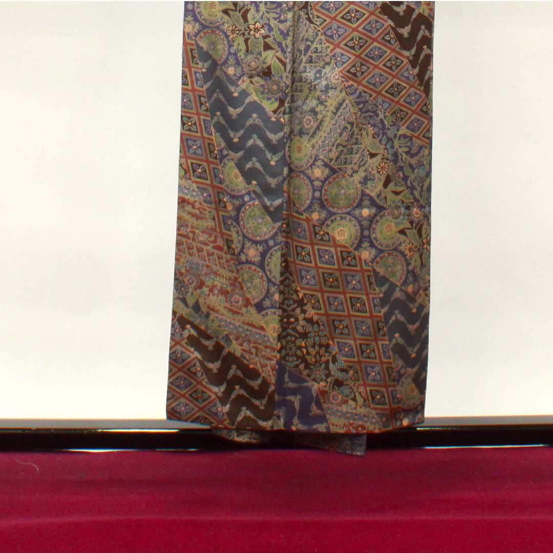 小紋 身丈153cm 裄丈61.5cm 袷  斉藤三才 更紗模様  正絹 Sランク グラデ 1115002892299