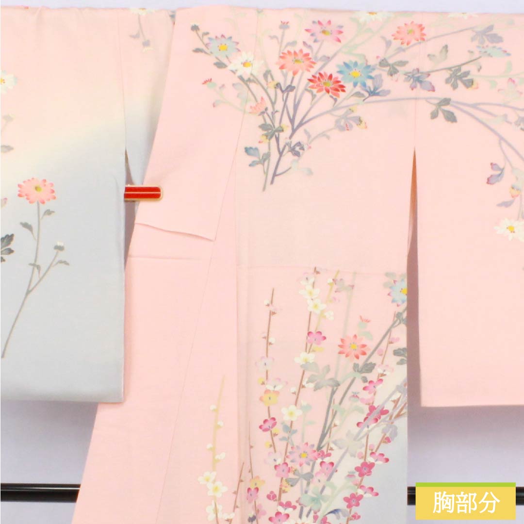 Visiting Kimono, Pure Silk, A-Rank, Lined, Length 157cm, Sleeve Length 65.5cm, Otomeiro (Girl's Color), Single Crest, Mokko (Pink Quince) Design, Kaga Yuzen, All-Flower Design, Artist's Work, Pink, Product Number: 1112006873313