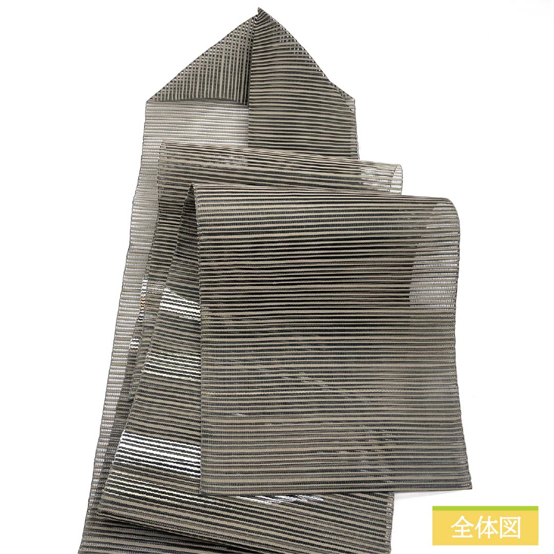 名古屋帯 絹鼠色（きぬねずいろ） 夏帯 かすみ すくい織 帯丈367cm 正絹 Sランク ポイント柄 カジュアル 茶系 1124008632314 松葉仕立て