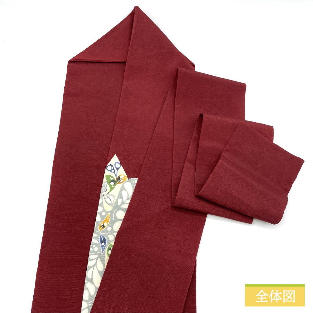 名古屋帯】作家物 縮緬 草花模様 紅海老茶 正絹 カジュアル