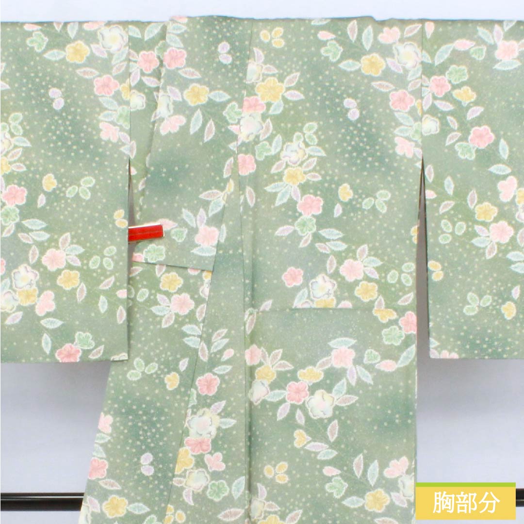 小紋 ポリエステル Sランク 身丈163.5cm 裄丈65cm 袷 裏葉色（うらはいろ） 京友禅 辻ヶ花 緑系 1115006822419