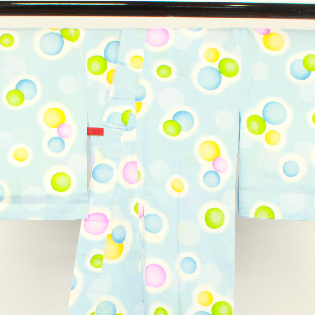 浴衣 白群色 水玉 木綿 Sランク 単衣 身丈161.5cm 裄丈64.5cm 水色系 1118001252424