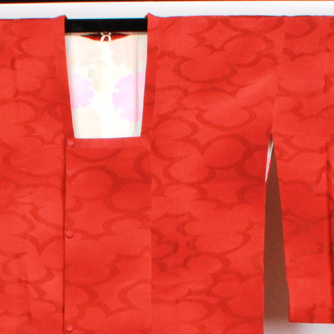 道行コート 身丈95cm 裄丈68.5cm 猩々茶色  ボカシ模様 正絹 Sランク 袷 朱系 1117000402916