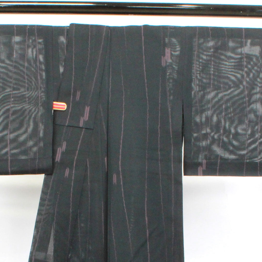 夏物 正絹 小紋 身丈159cm 裄丈63cm  矢羽根 絽 Aランク 黒系 1132000503310