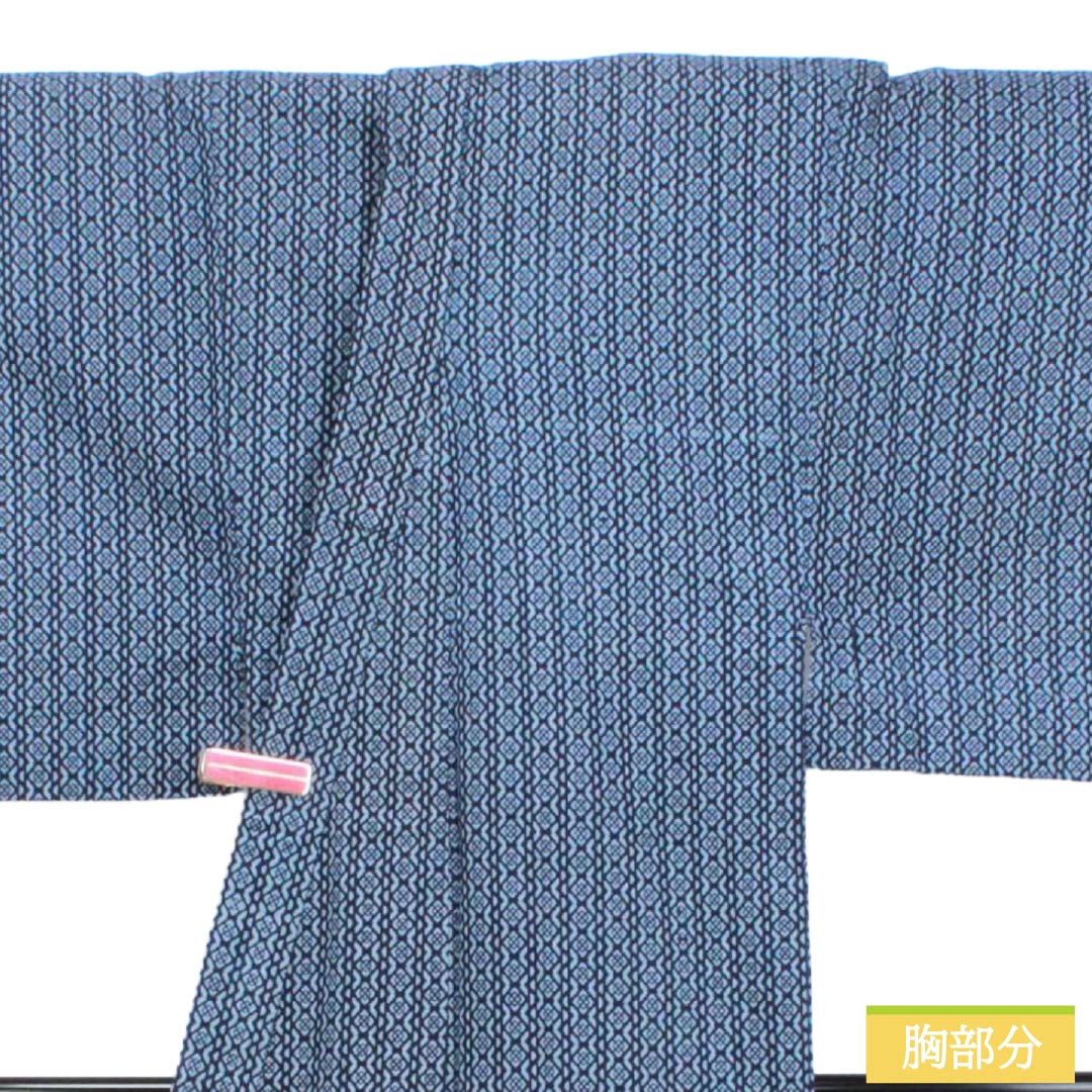 メンズ浴衣 木綿 Sランク 身丈145.5cm 裄丈71cm 濃紺色（のうこんいろ） 幾何学模様 単衣 紺系 1138000772418