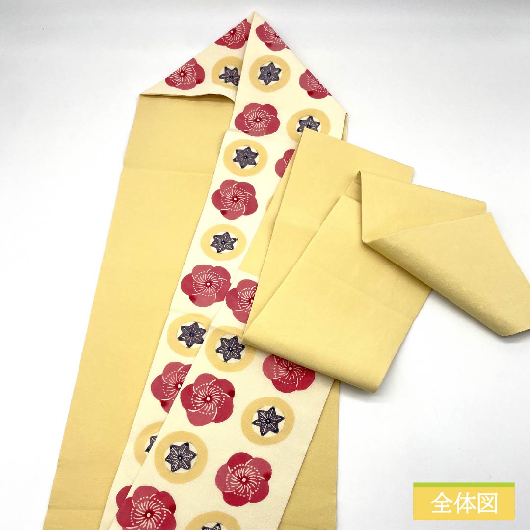 名古屋帯 生成り色（きなりいろ） 型染 ちりめん地 ねじり梅 帯丈360cm 正絹 Sランク 全通 カジュアル クリーム系 1124007702315 名古屋仕立て