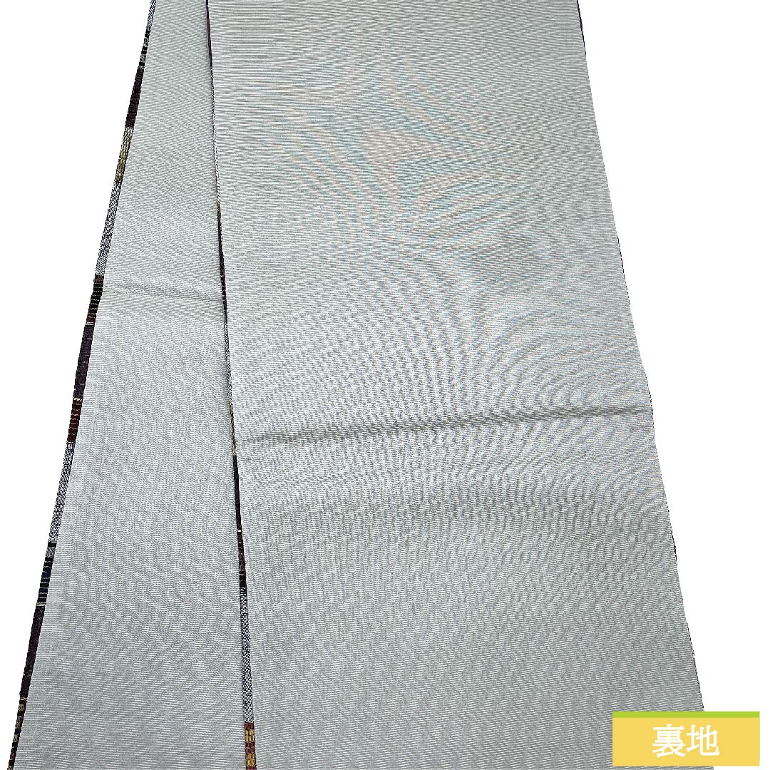袋帯 錫色（すずいろ） 横段 シンプル 帯丈449cm 正絹 Sランク 全通 カジュアル グレー系 1123010182322