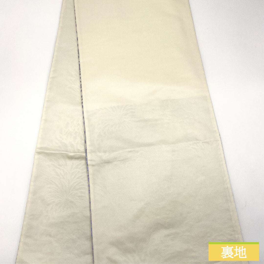 【袋帯】刺繍 白 六通柄袋帯 色無地 訪問着 付け下げ 中古 礼装 正絹 仕立て上がり リサイクル  430cm   2536 袋帯】刺繍 白 六通柄袋帯 色無地 訪問着 付け下げ 中古 礼装 正絹
