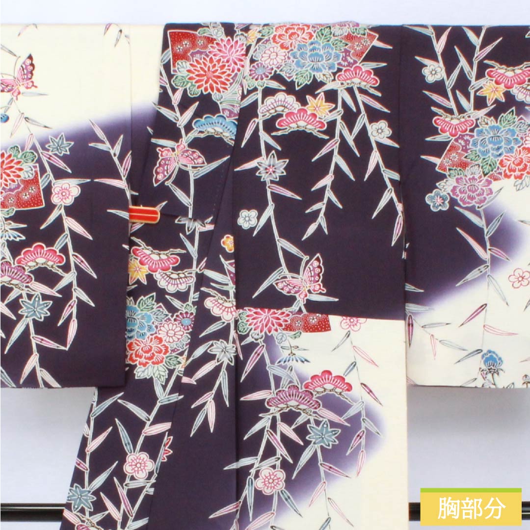 訪問着 正絹 Aランク 袷 身丈155.5cm 裄丈62cm 深紫色（ふかきむらさきいろ） 京紅型 松竹梅 蝶 扇面 菊 紫系 1112006403320