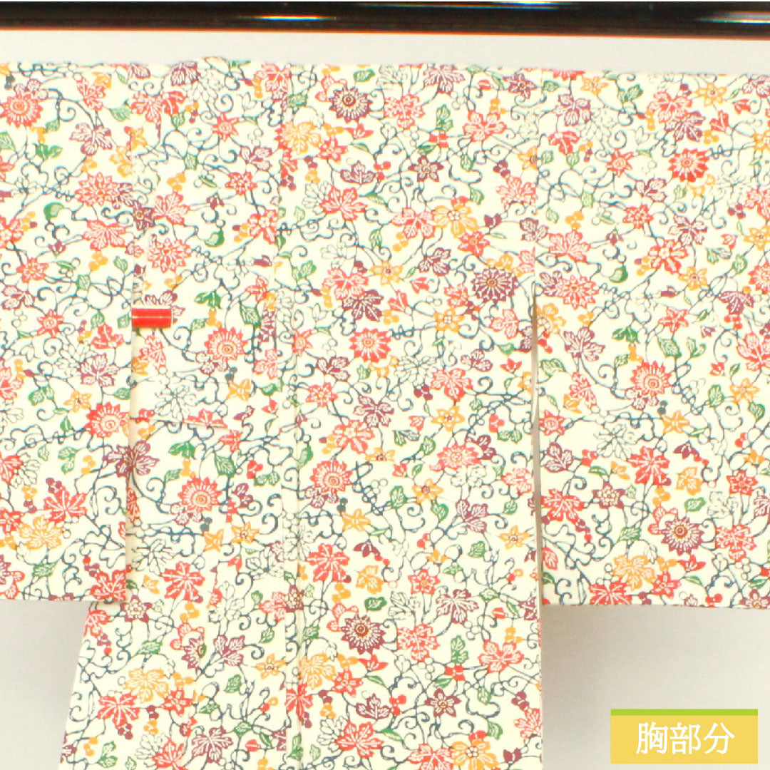 Komon, pure silk, length 160.5cm, sleeve length 64.5cm, lined, stencil dyeing, floral pattern, A rank, white, 1115004313411