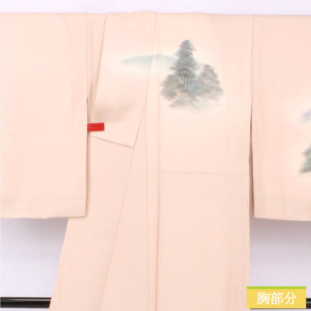 Visiting Kimono (Homongi) - Pure Silk, S-Rank, Lined, Length 161cm, Sleeve Length 65.5cm, Otomeiro (Girl's Color), Kyoto Yuzen, Artist's Work, Kinkakuji Landscape Painting, Pink, Basting Thread Included, Product Number: 1112007172413