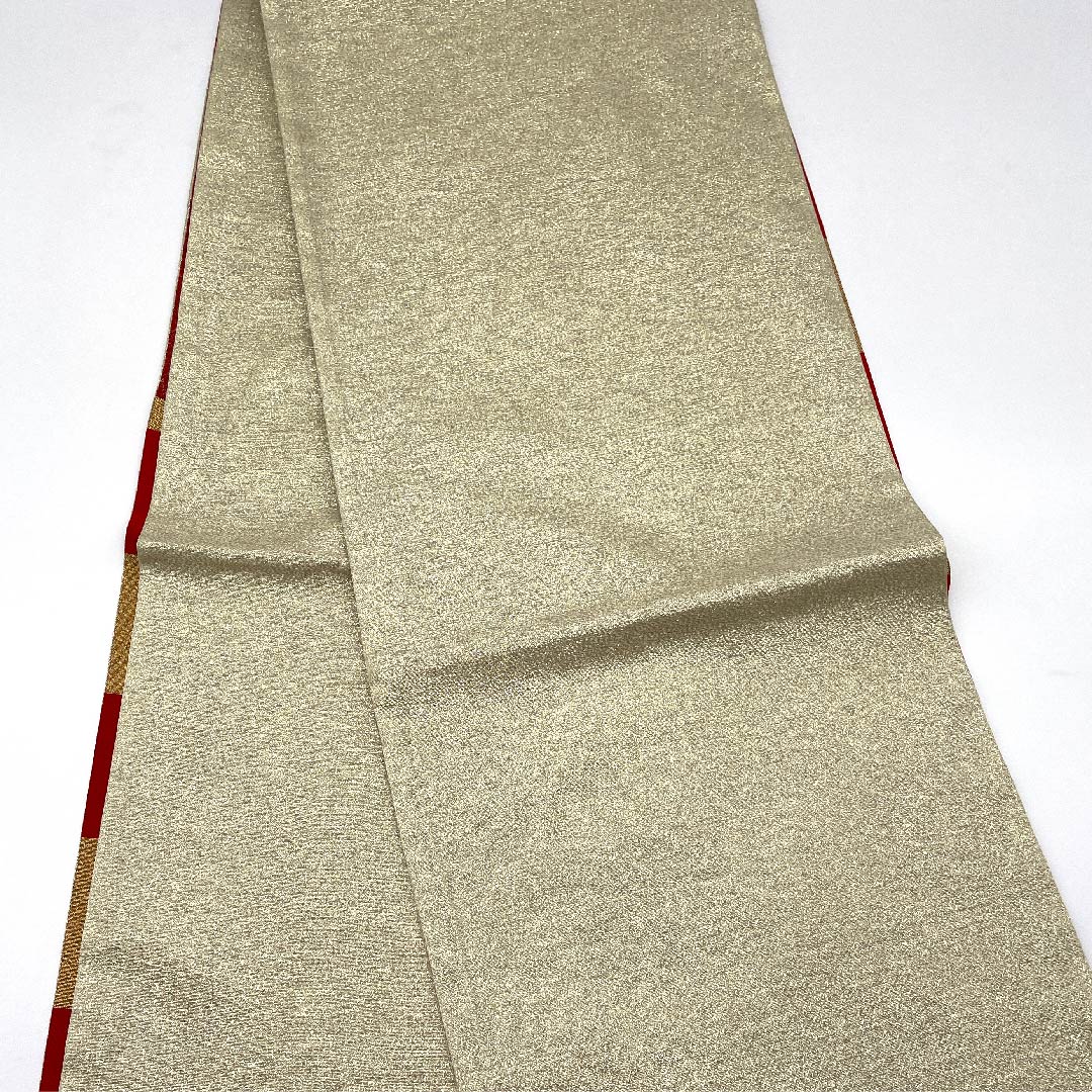 袋帯 金色 振袖用 市松 帯丈440cm 正絹 Sランク 六通 フォーマル 金系 1123006252321