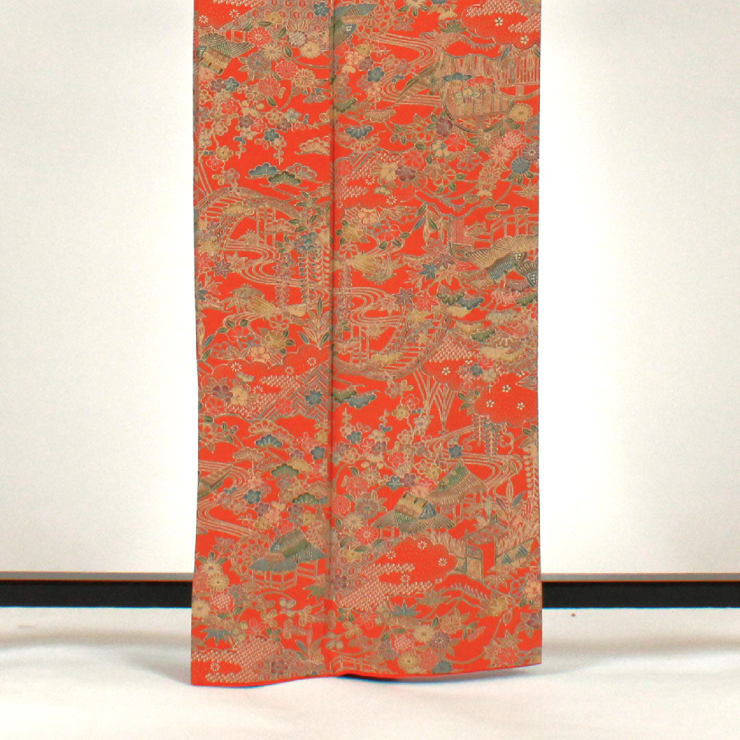 小紋 身丈163.5cm 裄丈67cm 袷  茶屋辻模様  正絹 Sランク 朱系 1115001642416