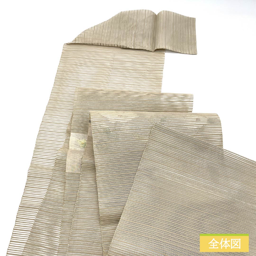 名古屋帯 正絹 亜麻色（あまいろ） 夏帯 すくい織 夏椿 帯丈362cm Sランク ポイント柄 セミフォーマル ベージュ系 1124008702325 松葉仕立て