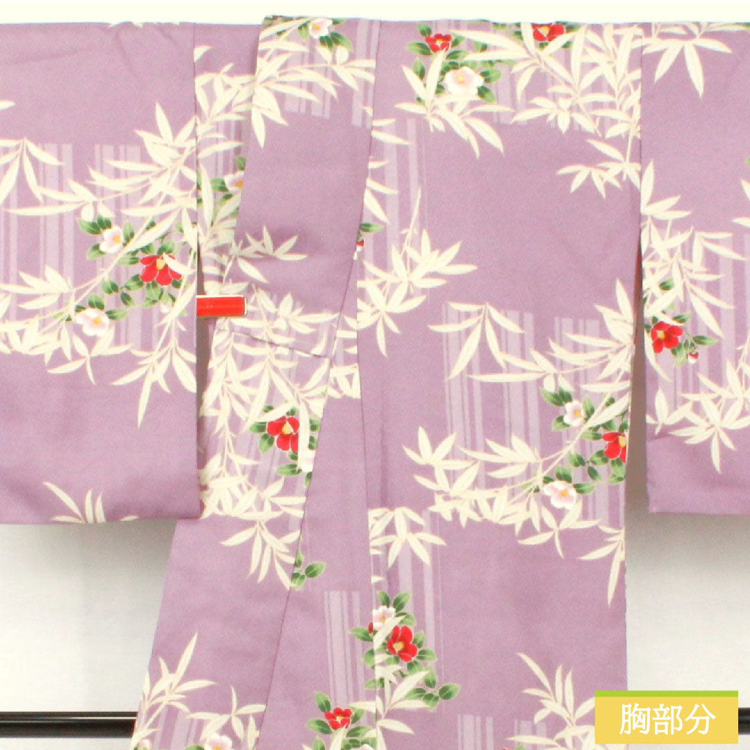 小紋 ポリエステル 身丈162cm 裄丈66cm 袷 浅紫色（あさきむらさきいろ） 洗える着物 草花模様 Sランク 紫系 1115004822420