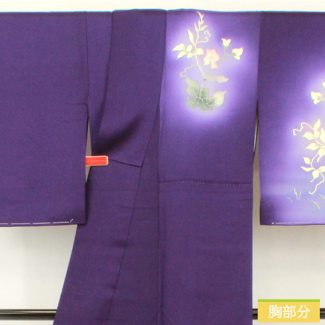 訪問着 正絹 袷 身丈160cm 裄丈62.5cm 菫色（すみれいろ） 京友禅 草花模様 Aランク 紫系 1112005323420