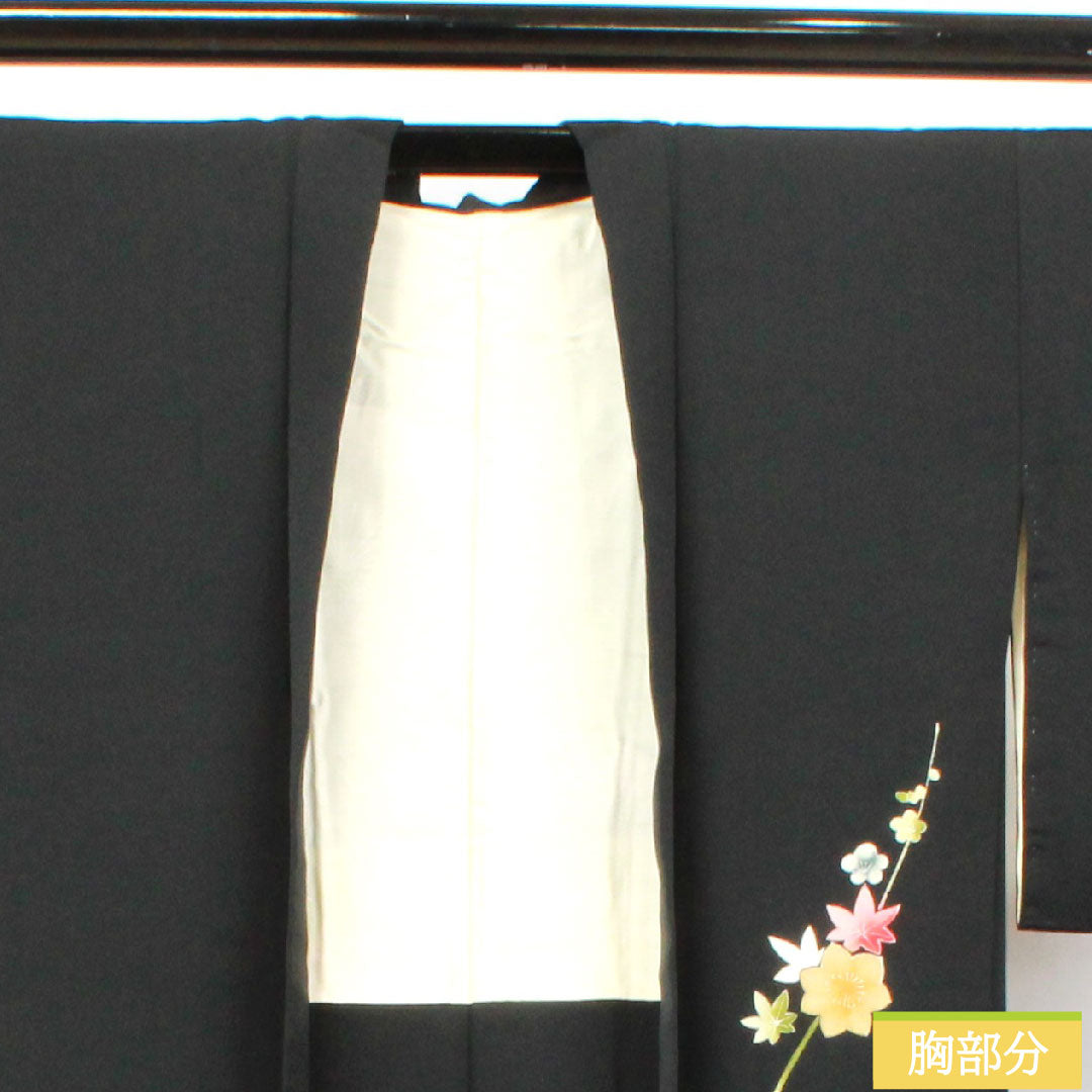 羽織 正絹 身丈78cm 裄丈64cm  黒羽織 京友禅 梅 紅葉 Aランク 袷 黒系 1117000793910