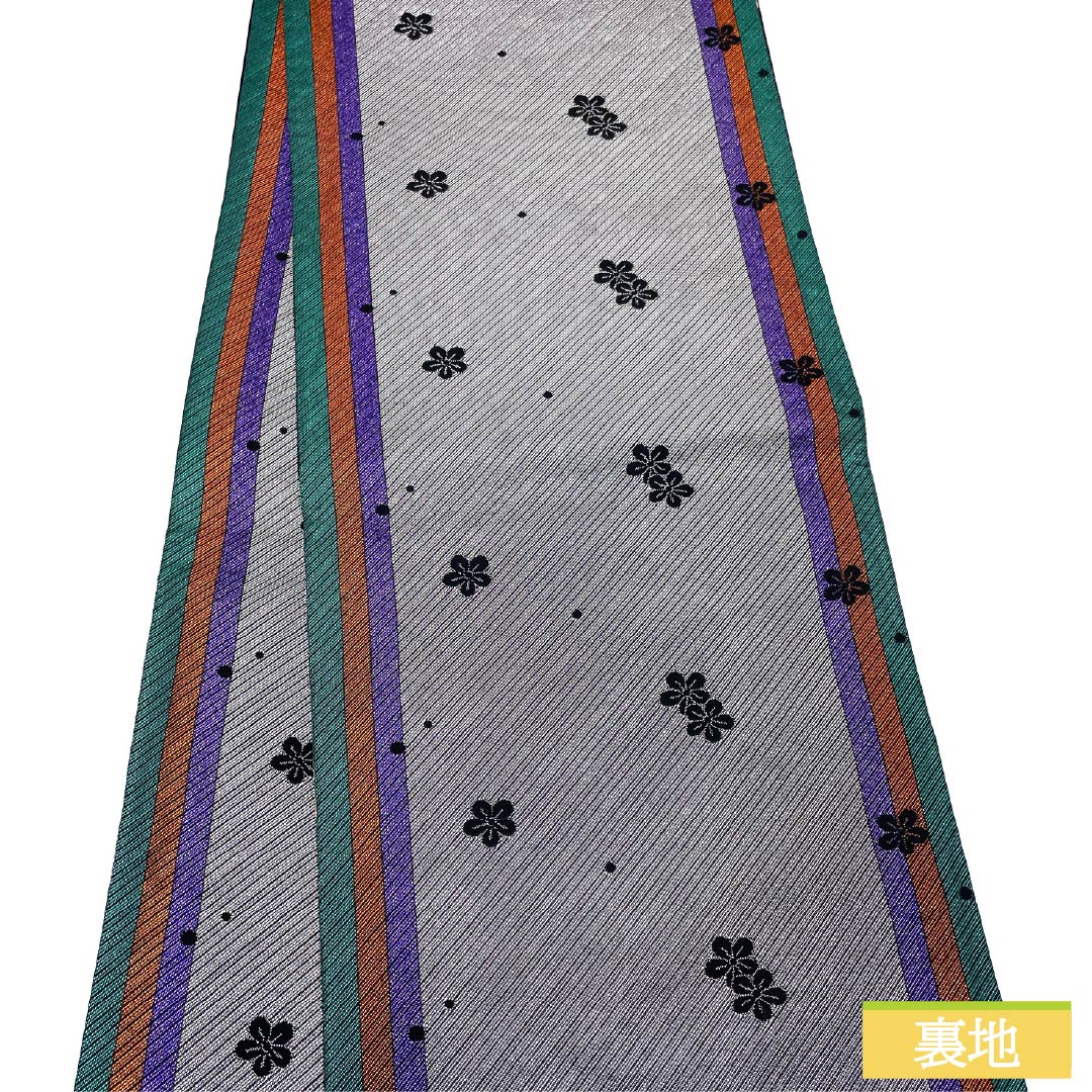 袋帯 正絹 碧緑色（へきりょくいろ） 振袖用 牡丹 藤の花 扇 帯丈430cm Sランク 六通 フォーマル 緑系 1123013602319