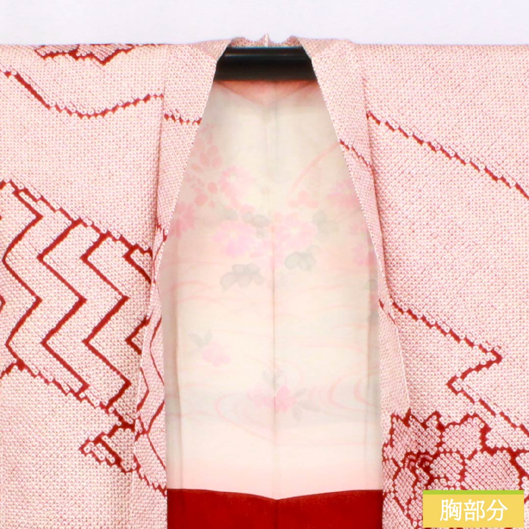 羽織 正絹 Sランク 身丈87cm 裄丈67cm 生臙脂色（しょうえんじいろ） 絞り 花 袷 赤系 1117001322912