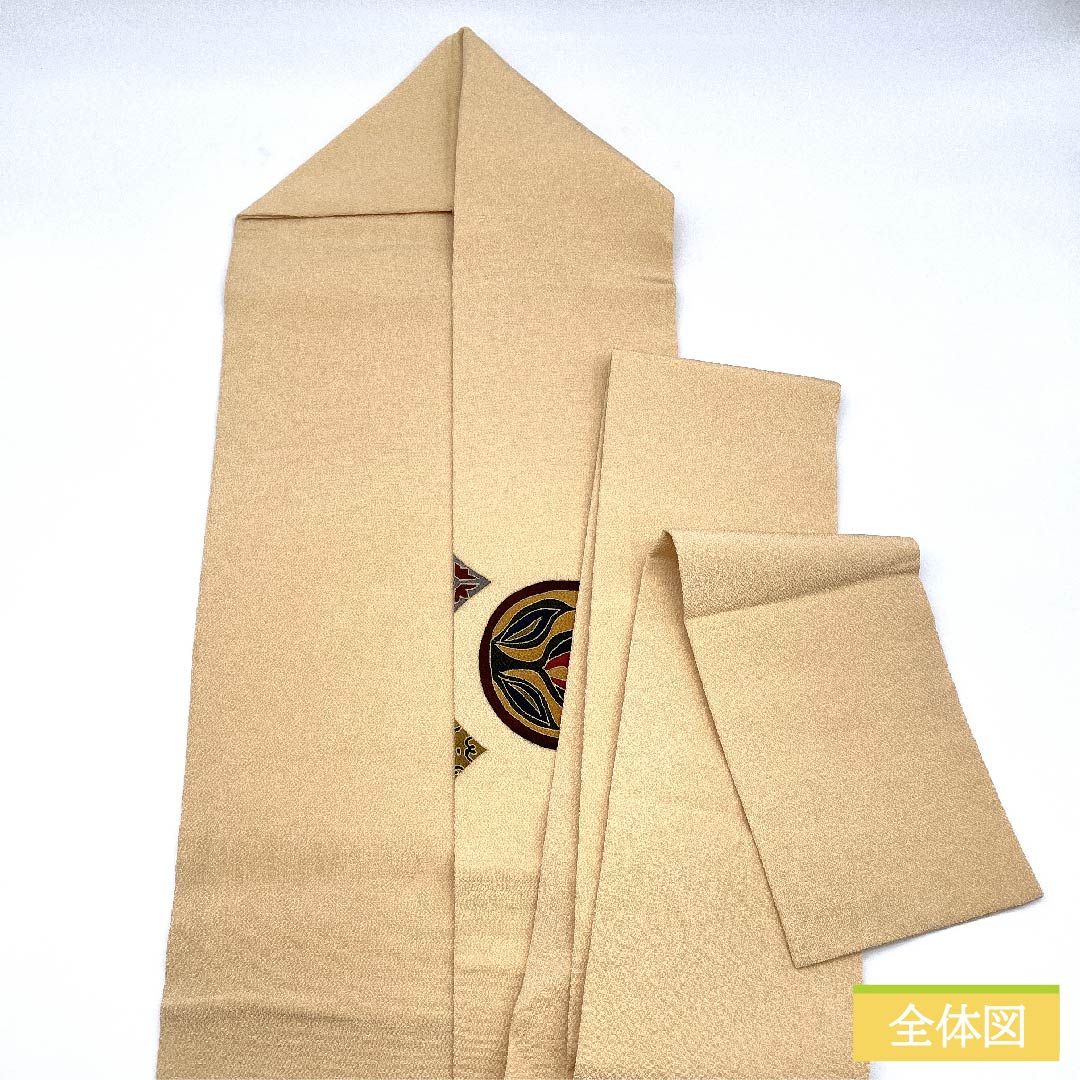 Nagoya obi, pure silk, light persimmon color, abstract floral pattern, crepe fabric, long, obi length 383cm, S rank, point pattern, casual, beige, 1124006322425, Nagoya style