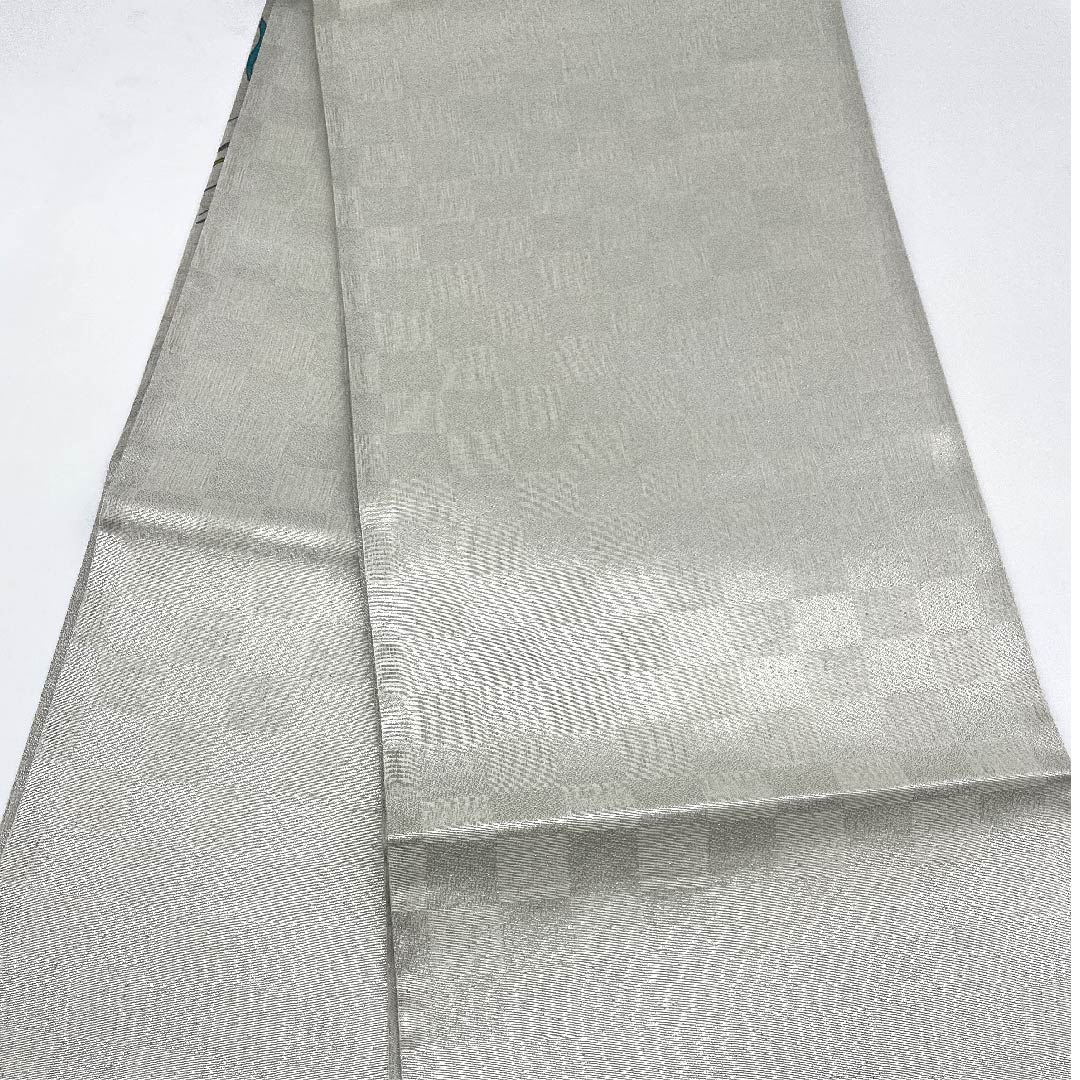 袋帯 薄鼠色（うすねずいろ） 抽象模様 染織作家 斉藤上太郎 帯丈458cm 正絹 Sランク ポイント柄 カジュアル グレー系 1123006832422