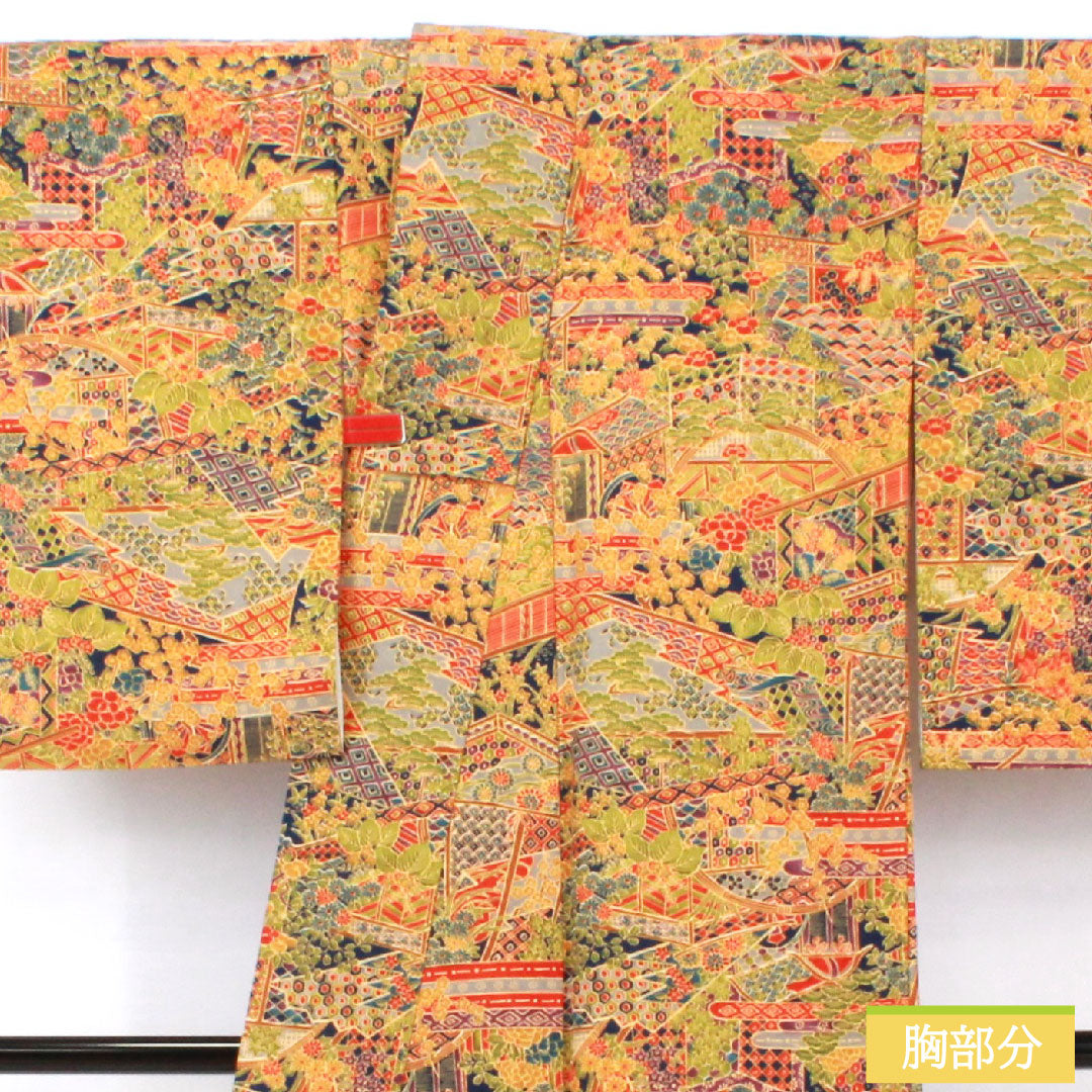 小紋 ポリエステル 身丈160cm 裄丈63.5cm 袷 紺藍色（こんあいいろ） 洗える着物 吉祥文様 Sランク 紺系 1115004612418