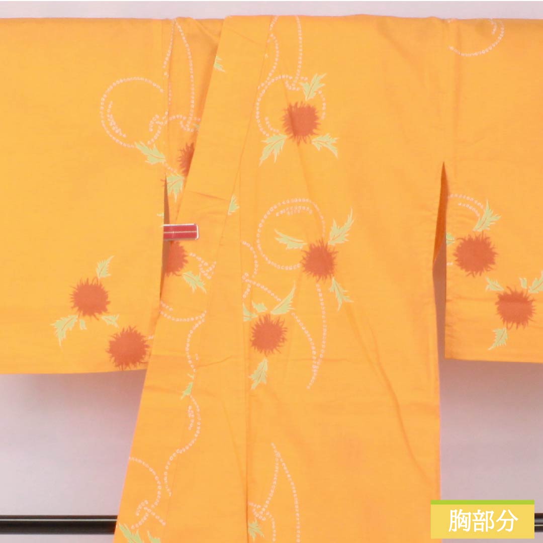 Cotton Yukata, Length 162.5cm, Sleeve Length 65cm, S Rank, Single Layer, Orange with Cherry Design, 1118005952426
