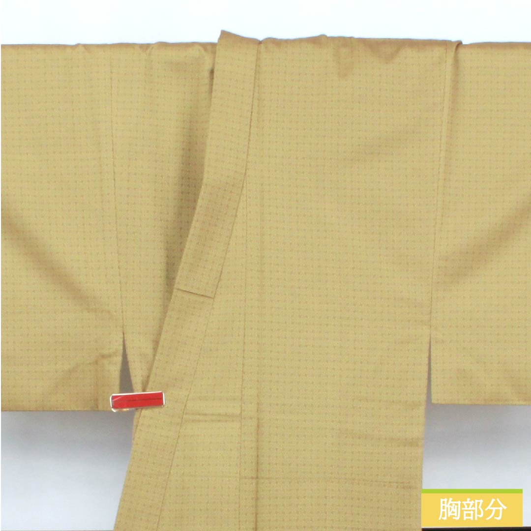 男物 正絹 Sランク 身丈150.5cm 裄丈65.5cm  梨子色（なしいろ） 幾何学模様 袷 黄系 1119001012523