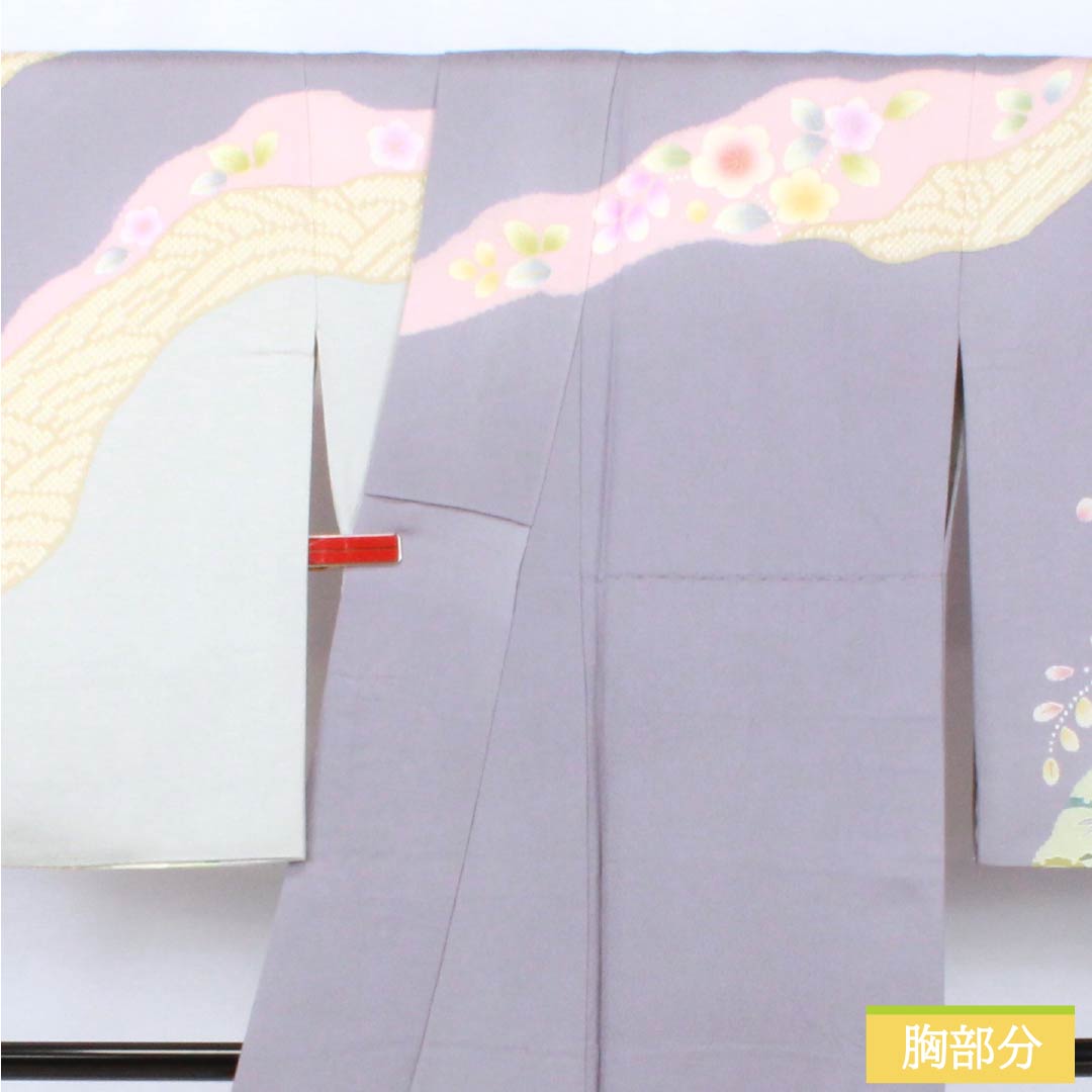 訪問着 正絹 Sランク 袷 身丈155cm 裄丈66cm 薄鼠色（うすねずいろ） 貴族鼠色（きぞくねずいろ） 京友禅 草花 グレー系 1112006312322