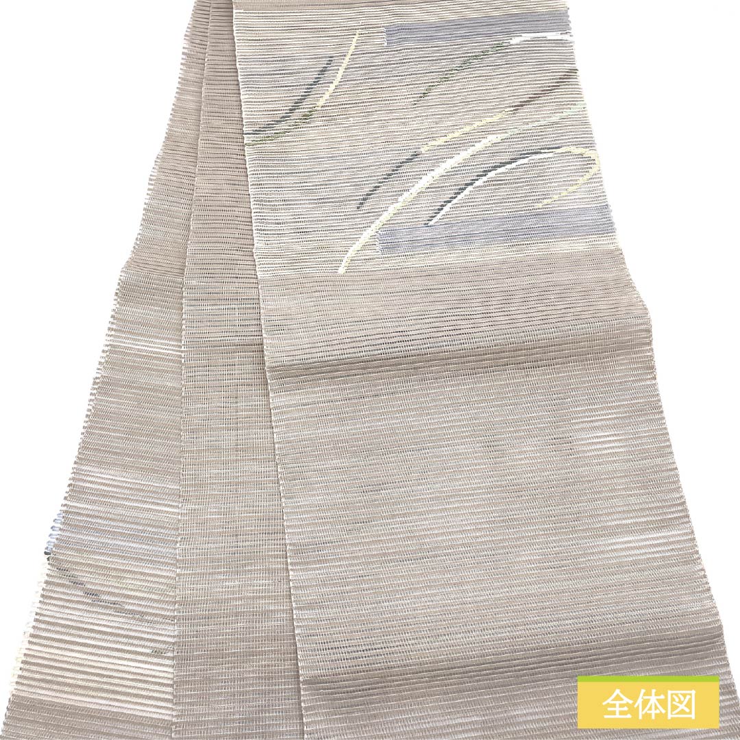 名古屋帯 灰白色色（かいはくしょくいろ） 夏帯 すくい織 抽象模様 帯丈376cm 正絹 Sランク ポイント柄 カジュアル ベージュ系 1124008662325 開き仕立て