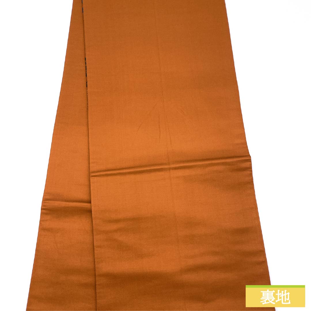 Pure silk obi in reddish-gold (beniukoniro) with a rough sea pattern, length 438cm, S rank, six-pass closure, semi-formal, orange, product number 1123015002326