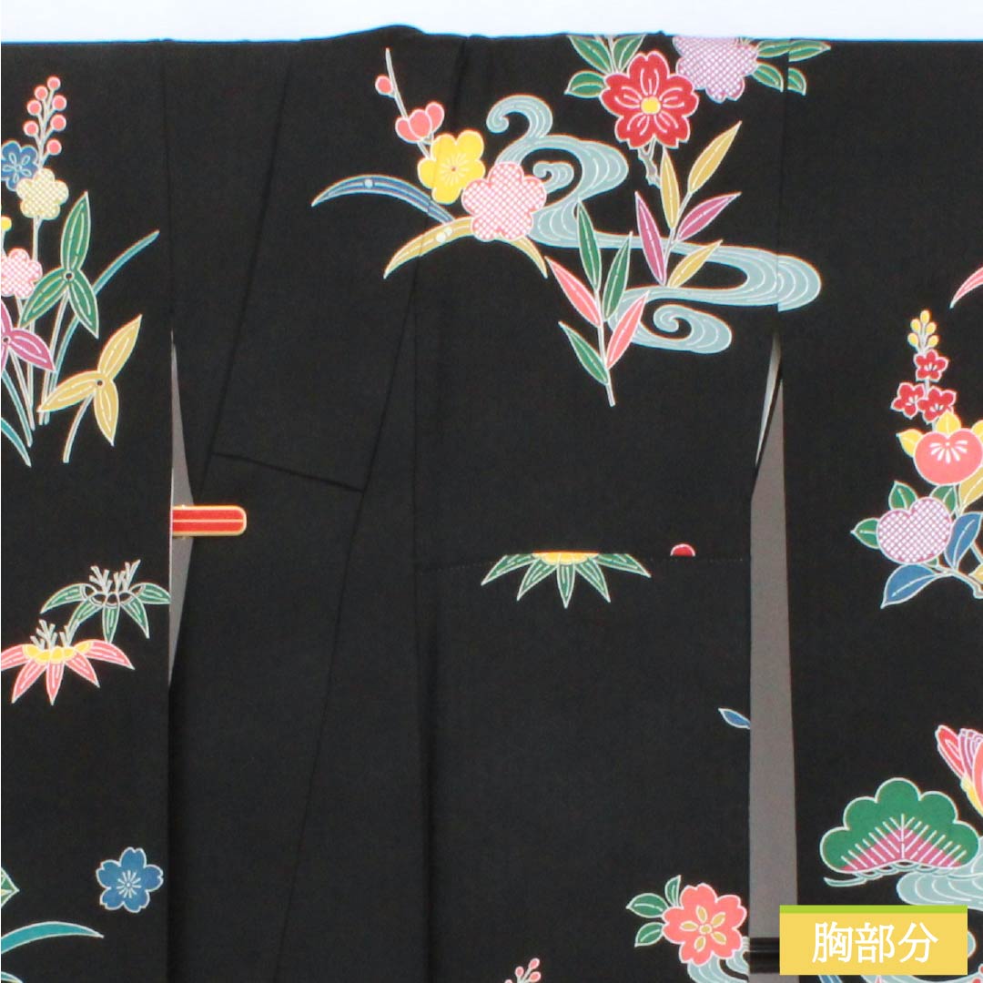 高級　京紅型　有名作家　黒　振袖フルセット　伝統工芸　丈164 裄67 リサイクル着物】振袖 正絹 Sランク 身丈170cm 裄丈70cm 袷 黒色 京
