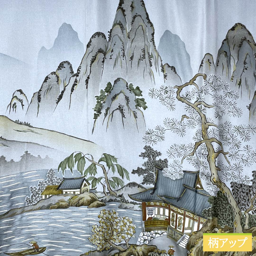 メンズ襦袢 正絹 Sランク 身丈139cm 裄丈69cm み空色（みそらいろ） 風景画 袷 青系 1140000912317