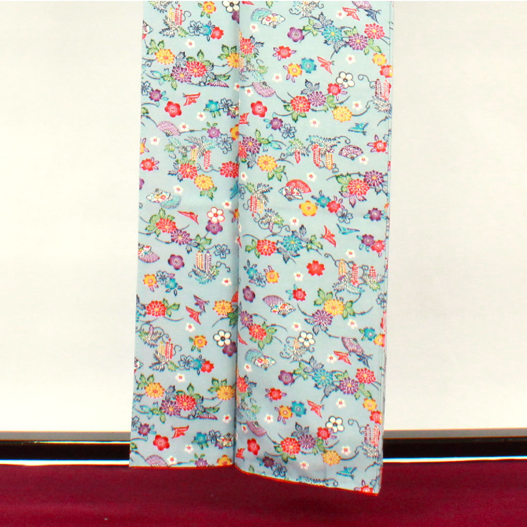 小紋 身丈160cm 裄丈62cm 袷  薄藍色 型染 草花模様  正絹 Sランク 青系 1115002742417