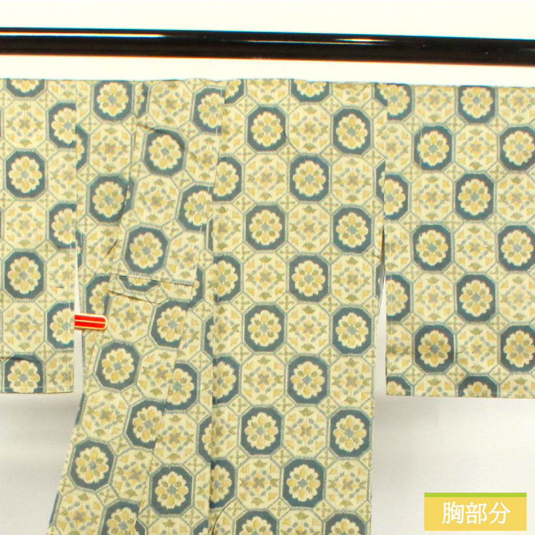 Murayama Oshima Tsumugi, pure silk, length 156cm, sleeve length 64cm, soba-kiri color, abstract pattern, basting thread included, unused, S rank, lined, beige, 1116002892325