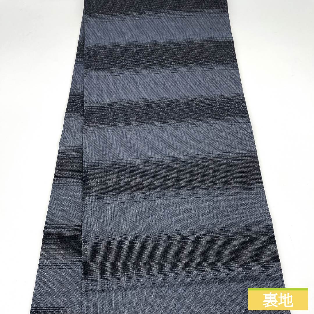 袋帯 正絹 紺滅色（こんけしいろ） 機織り 糸巻き 花模様 帯丈440cm Sランク 六通 カジュアル グレー系 1123013022322