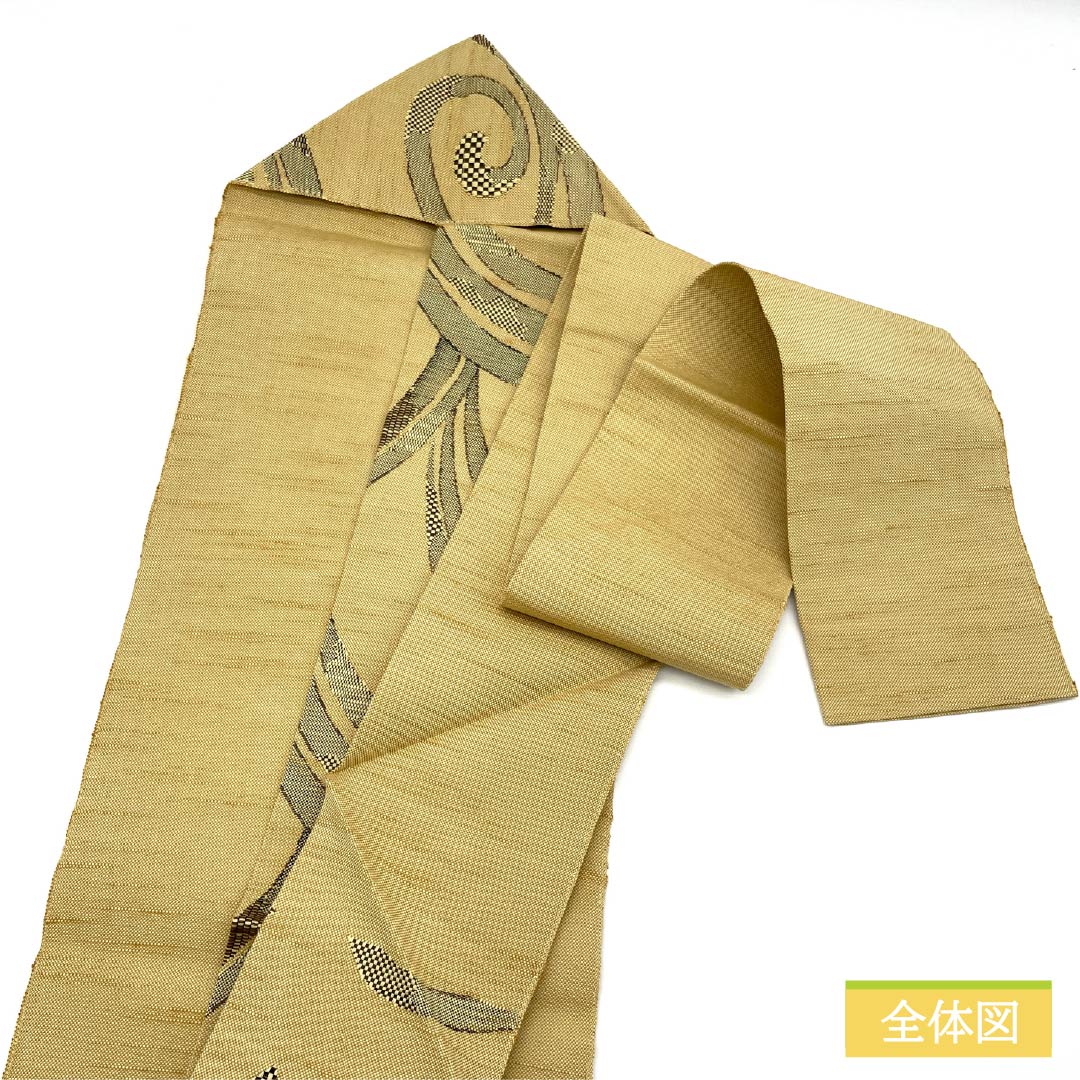 名古屋帯 麦藁色（むぎわらいろ） 抽象模様 帯丈361cm ポリエステル Sランク 六通 カジュアル 黄系 1124007562323 名古屋仕立て