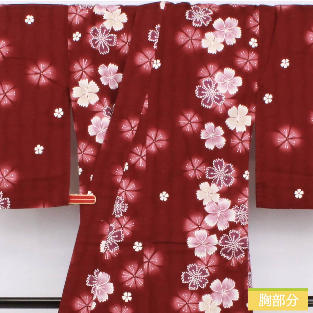 リサイクル着物】浴衣 木綿 身丈164cm 裄丈65cm Sランク 単衣 赤系 深