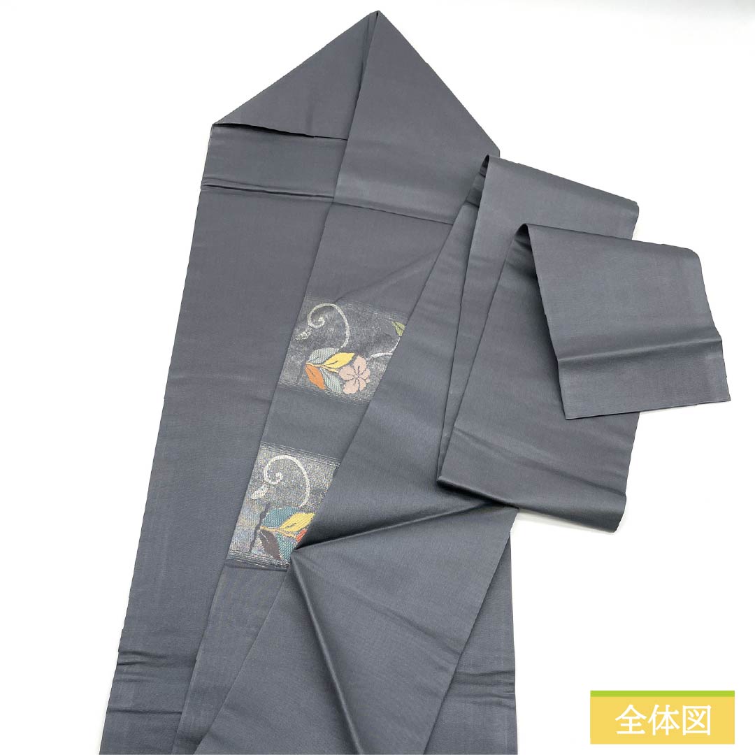 Nagoya Obi, Pure Silk, S-Rank, Gray-Blue (Haiaoiro), Chinese Flower Pattern, Length 362cm, Pointed Pattern, Semi-Formal, Gray, Product Number 1124010762322, Nagoya Style