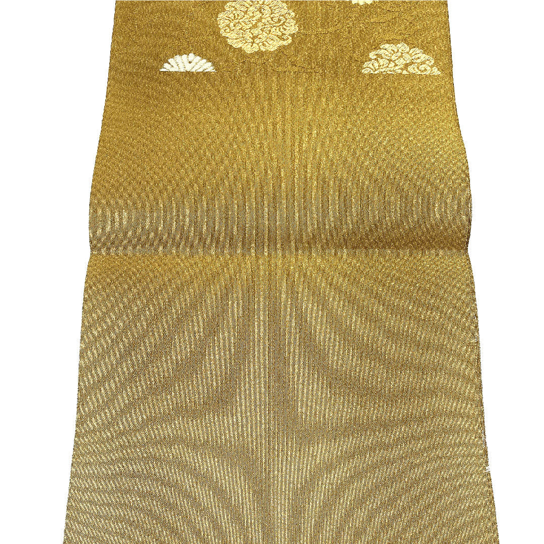 （未仕立）名古屋帯 松葉丸紋 帯丈368cm 正絹 NEWランク 六通 セミフォーマル 黄系 1124001281323