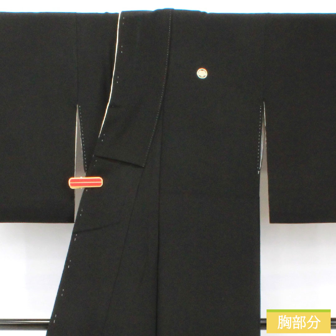 Black formal kimono, pure silk, length 154cm, sleeve length 61.5cm, lined, Kyoto Yuzen, pine, bamboo and plum, folding screen, five crests, circle with ivy, A rank, black, 1111001653210