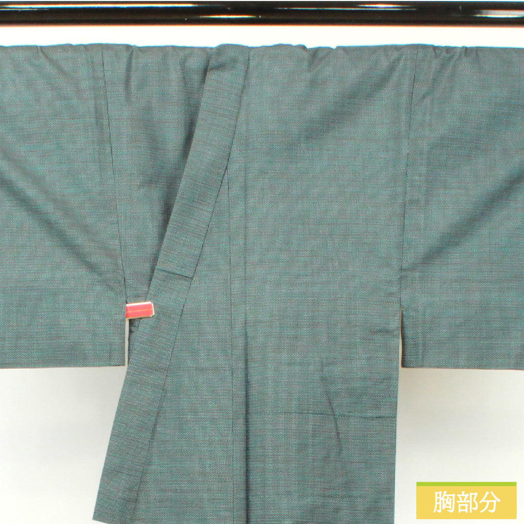 男物 正絹 身丈142.5cm 裄丈70cm 大島紬 100亀甲 亀甲模様 Sランク 袷 緑系 1119000862419
