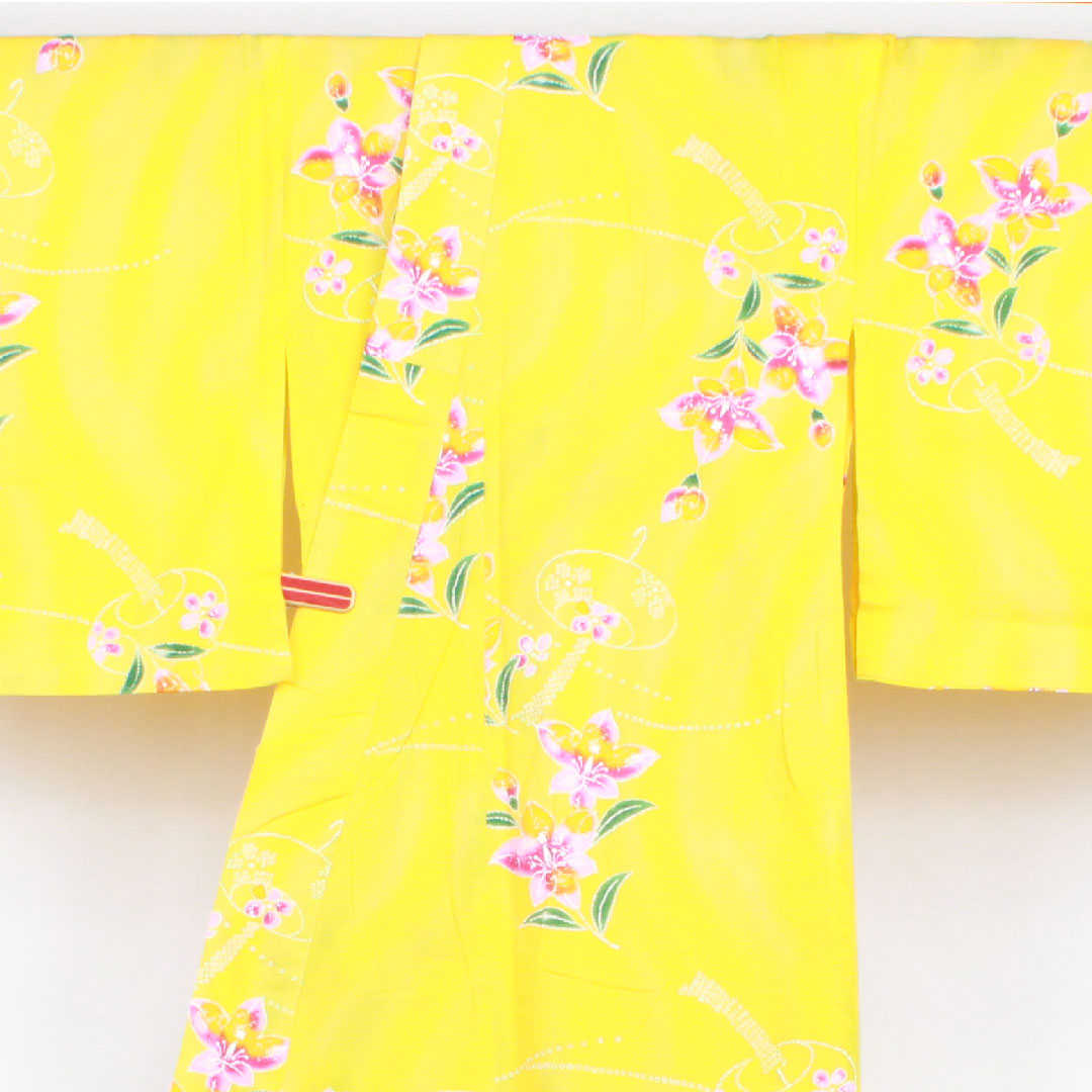 浴衣 向日葵色 風鈴 花模様 木綿 Aランク 単衣 身丈161.5cm 裄丈69cm 黄系 1118001033423