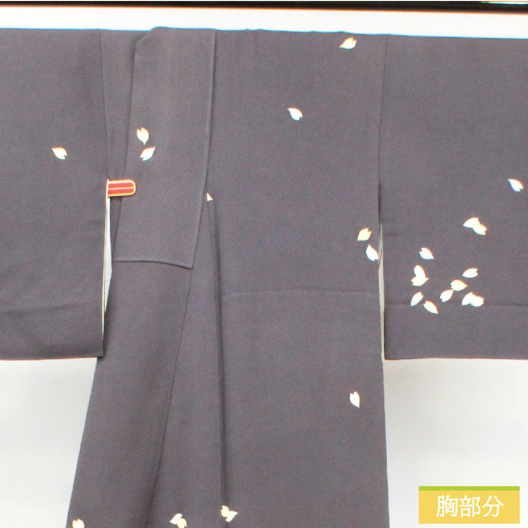 訪問着 正絹 袷 身丈159.5cm 裄丈68.5cm 深滅紫色 洛楽人工房 桜 Aランク 紫系 1112003793320