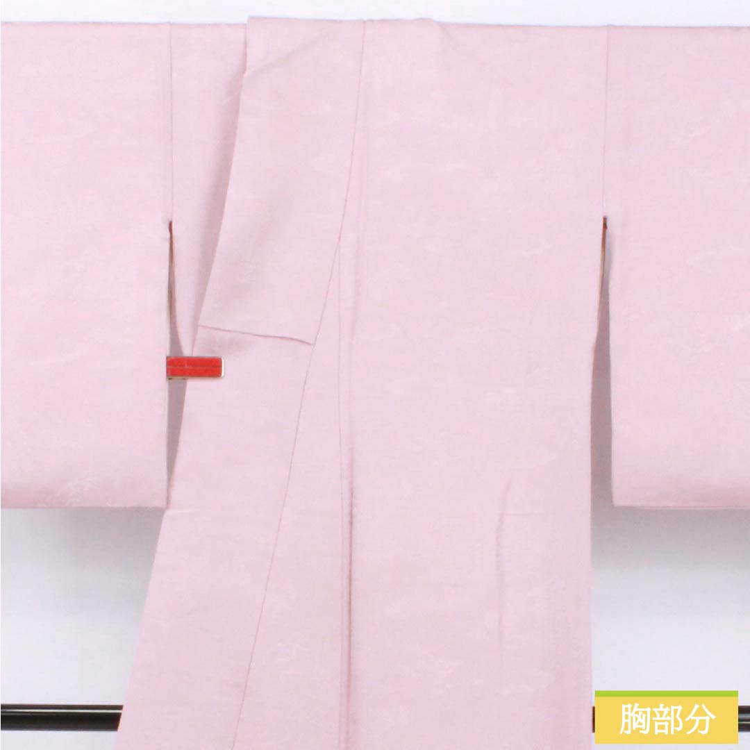 色無地 正絹 Bランク 身丈162.5cm 裄丈67cm 退紅色（あらそめいろ） 一つ紋 中陰五三桐 風景 袷 ピンク系 1114002344413