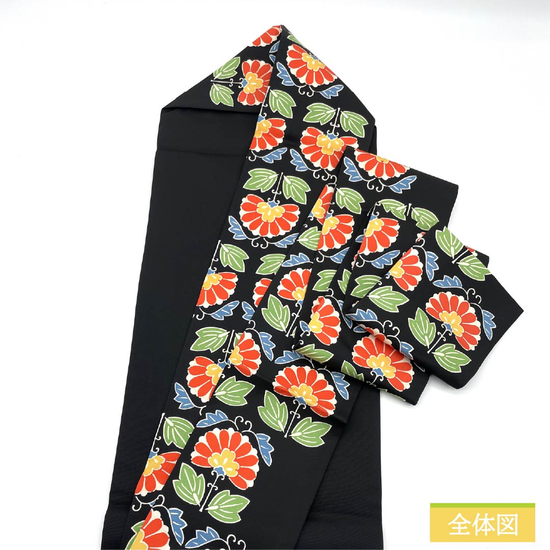 名古屋帯 正絹 Bランク 草花模様 染め帯 帯丈356cm 全通 カジュアル 黒系 1124010734310 名古屋仕立て