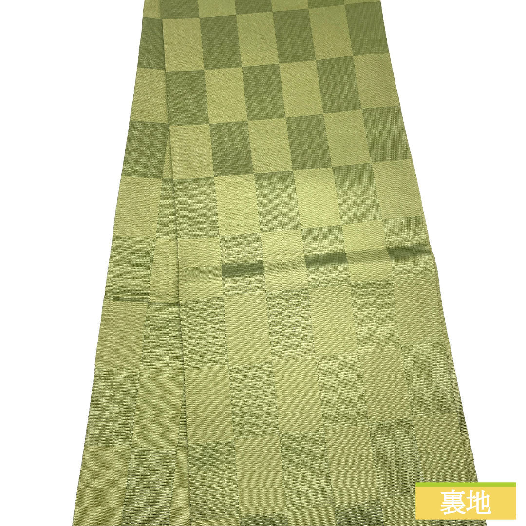 袋帯 正絹 Sランク 柳茶色（やなぎちゃいろ） 紹巴織 スペクトル 日本伝統工芸絣  帯丈436cm 六通 カジュアル 緑系 1123016552319