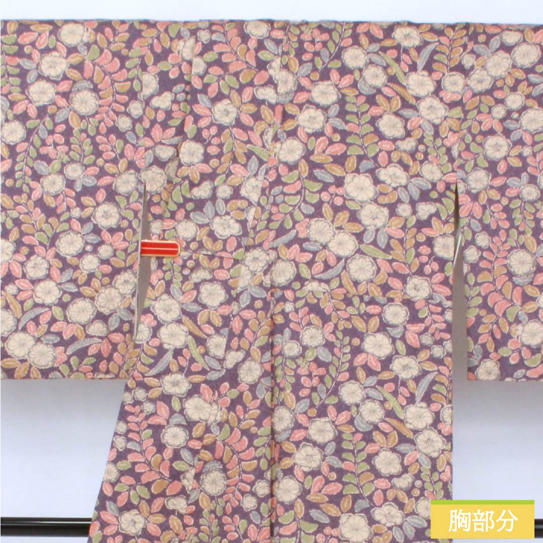 Komon silk, A-rank, length 163cm, sleeve length 68cm, lined, medium purple, Tsujigahana pattern, purple, 1115007723420