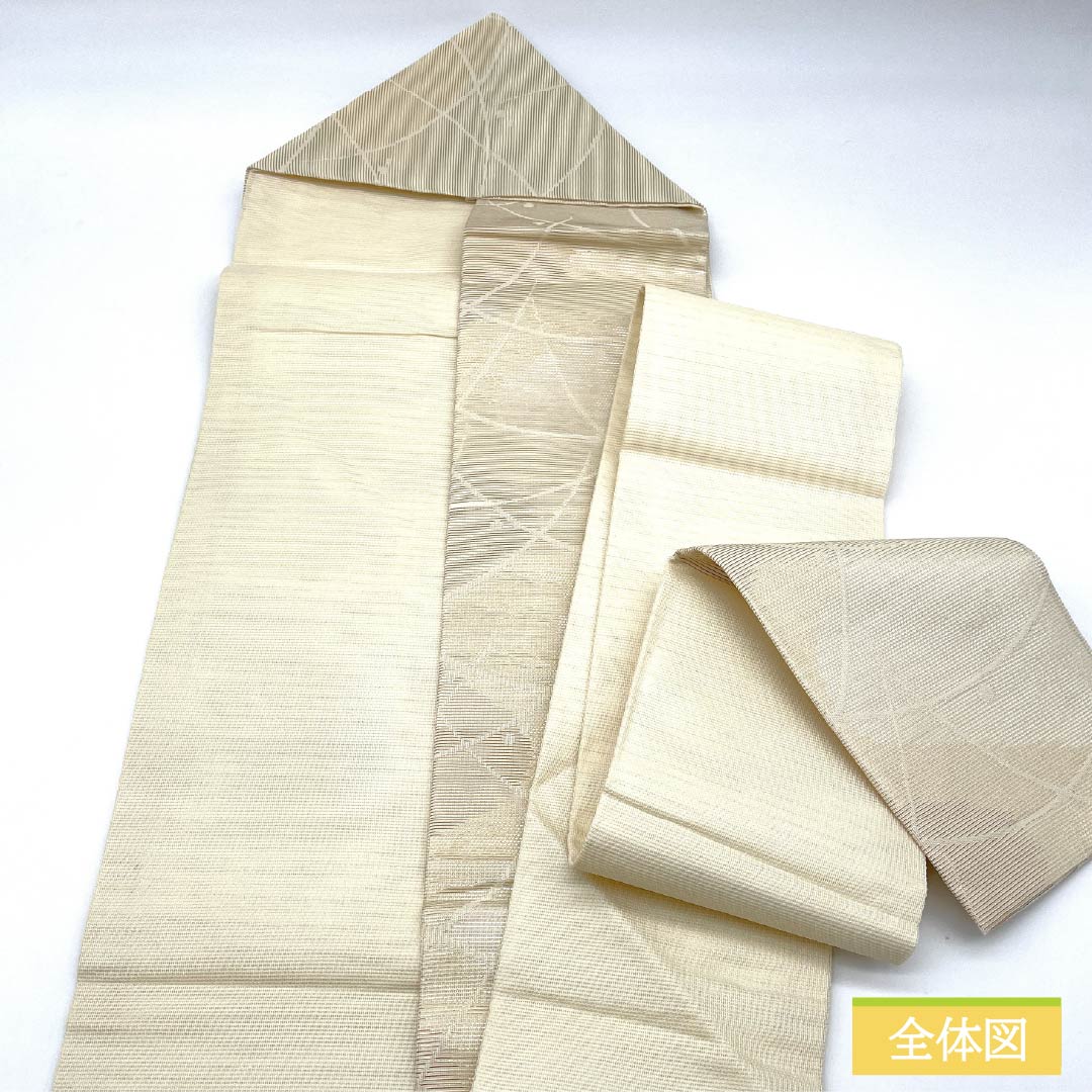 名古屋帯 正絹 生成り色（きなりいろ） 引箔 かすみ 露芝 帯丈350cm Aランク 六通 セミフォーマル クリーム系 1124008693315 名古屋仕立て